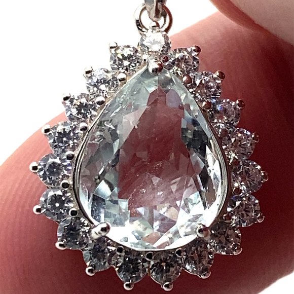 Aquamarine 3.28ct White Gold Solid Silver Pendant - Picture 3 of 8